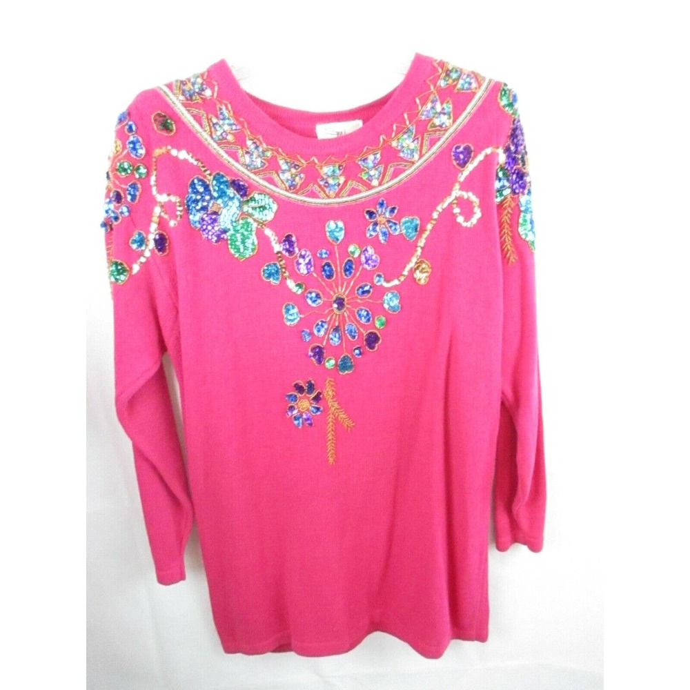 SML Sort LTD L Sweater Beads Sequins Pink Long Sleeve